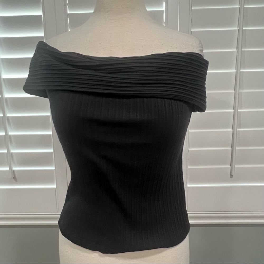 Off-Shoulder madewell Black Ribbed Top